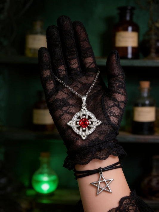 🏆Limited Time Sale 49% OFF✨ Mystical Birthstone Witches Knot Necklace – Natural Crystal 🔮💞Protect Your Loved Ones